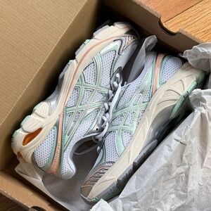 ASICS Women's White, Mint, and Peach Sneakers